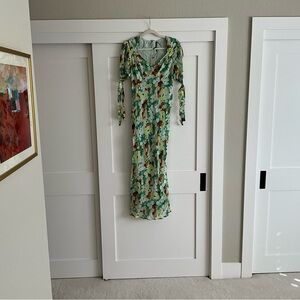 Anthropologie Green Floral Midi Dress